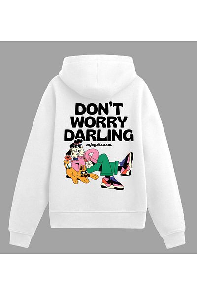 Edizen Don't Worry Hoodie Unisex Oversize 100% βαμβακερό φούτερ με λευκή κουκούλα