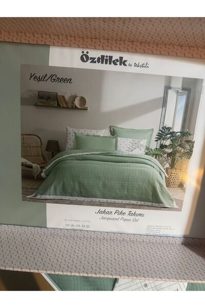 Özdilek Sarmaşık Tek Kişilik Jakar Biyeli Pike Takımı - Yeşil