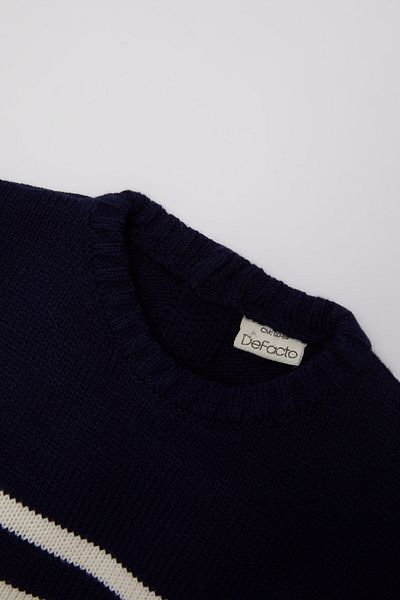 DeFacto Baby Boy Navy Blue Crew Neck Striped Knitwear Sweater A3858A524Au