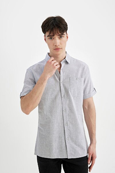 DeFacto Slim Fit Dar Kesim Yazlık Polo Yaka Keten Görünümlü Kısa Kollu Gömlek N9073az24sm
