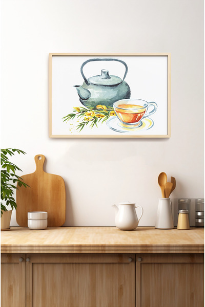 kutuTR Ahşap Çerçeveli Mdf Tek Tablo Mutfak Dekoru Demlik 1014