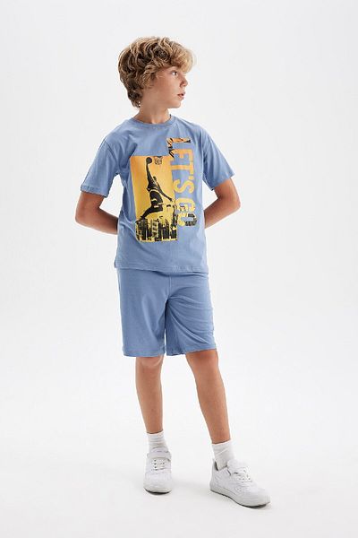 DeFacto Boys' 2-Piece Set Printed Short Sleeve T-Shirt Shorts C9858A8