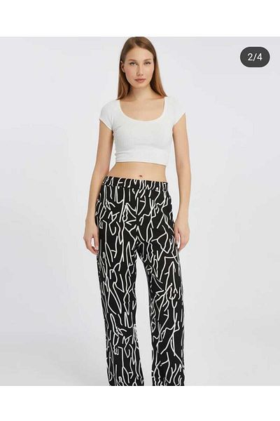 BUUFUU Pantaloni de damă din țesătură de viscoză cu model de vară cu talie elastică