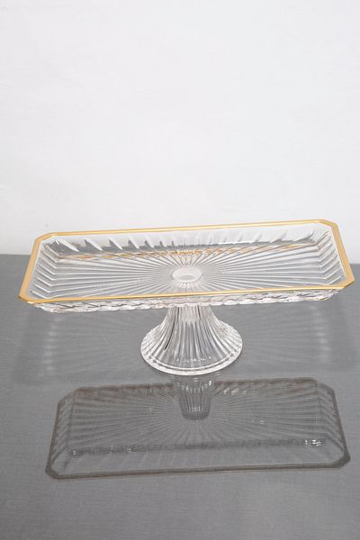 ARGKRİSTAL Gold Detailled Glass Leg Rectangular Service Presentation Plate 30X14X13