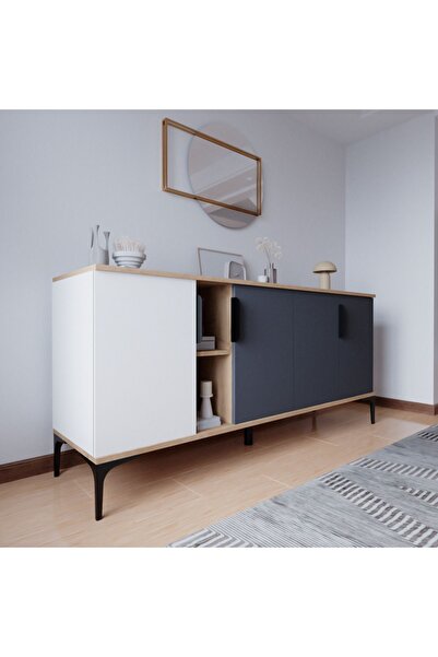 ALONEX HOME Mobilya Tarz Konsol 4 Kapaklı, Raflı , 180 Cm , Yemek Odası , Ofi...