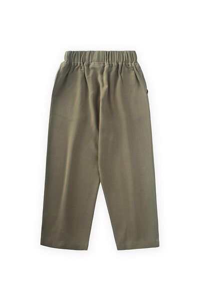 Cigit Closed Legs and Waist A-Pile Linen Trousers 2-7 Years Khaki Green