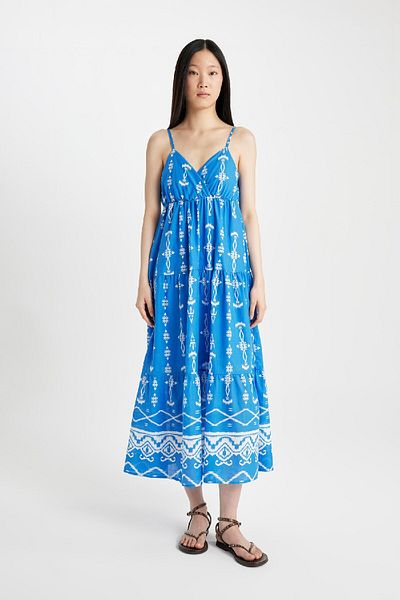 DeFacto Gemustertes Maxikleid mit V-Ausschnitt - Voile-Träger C4871ax24hs