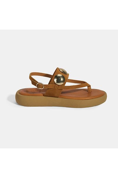 Desa Sandale de damă din piele intoarsa cu catarama reglabila cu accesorii metalice bronzate