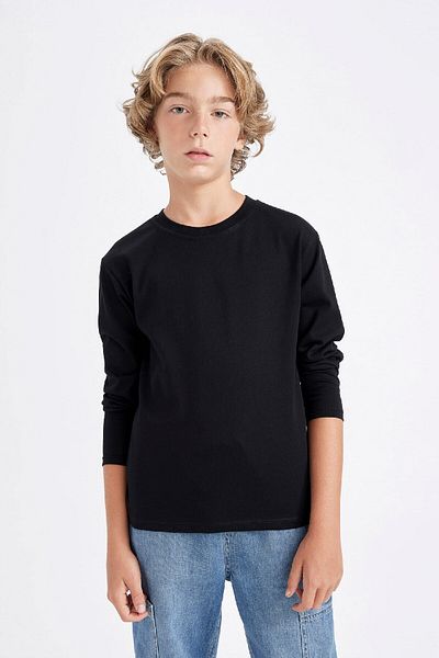 DeFacto Tricou de bază cu mânecă lungă pentru băiat, cu decolteu, simplu, pentru școală K1686a624au