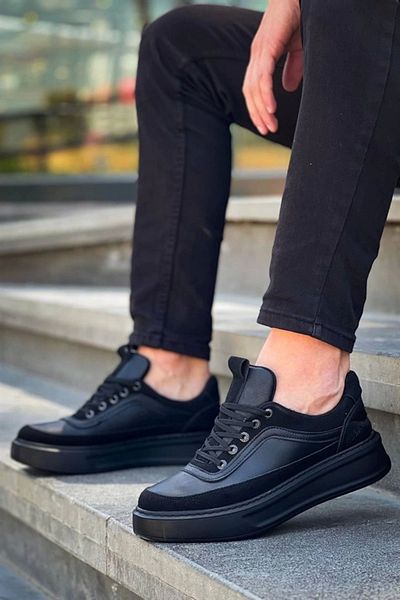 aradimtaradim Kb-006 Ανδρικά παπούτσια Casual με ψηλή σόλα με κορδόνια Kuback Black Skin