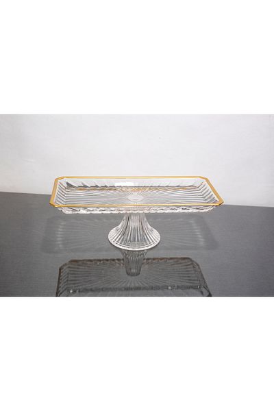 ARGKRİSTAL Gold Detailled Glass Leg Rectangular Service Presentation Plate 30X14X13