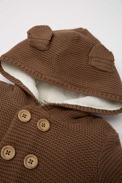DeFacto Baby Boy Knitwear Cardigan - Brown, Fleece, Thick, Double Button, Hooded A3840A524Wn