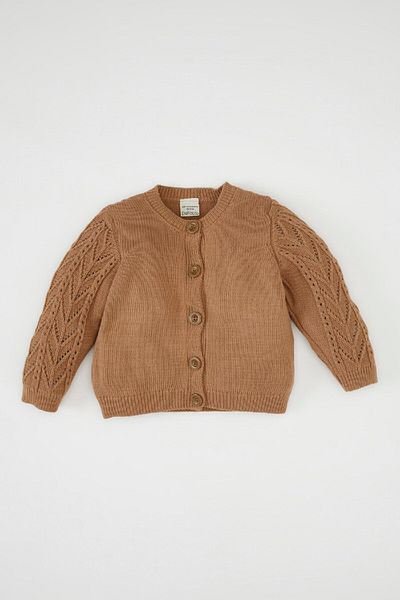 DeFacto Baby Girl Basic Plain Knitwear Crew Neck Buttoned Cardigan C7905A524Au