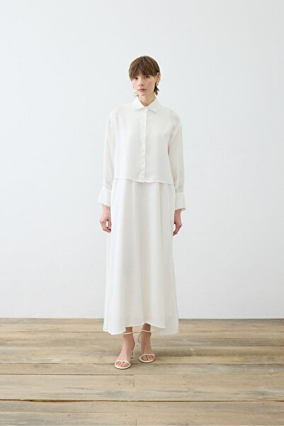 TERZİ DÜKKANI PRİME TAŞLANMIŞ İPEK KOLSUZ GÖMLEK TAKIM EKRU