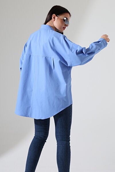 Corradeo Giyim Γυναικείο πουκάμισο τουνίκ από ύφασμα Poplin Double Pocket Oversize Βαμβακερό