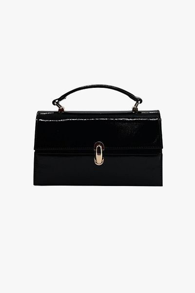 SOSELA 67-7178 Women's Crinkled Patent Leather Black Crossbody Bag
