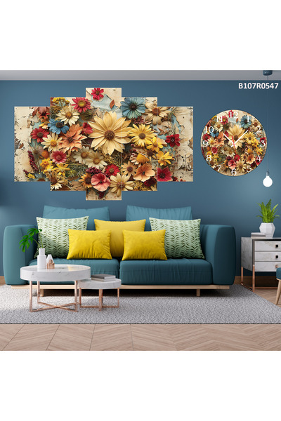 A2ZTR Tablo Duvar Mdf Tablo 5 Parça Set Ve Saatli