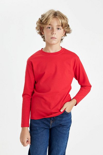 DeFacto Boy's Crew Neck Long Sleeve Basic Plain School T-Shirt K1686A624Au