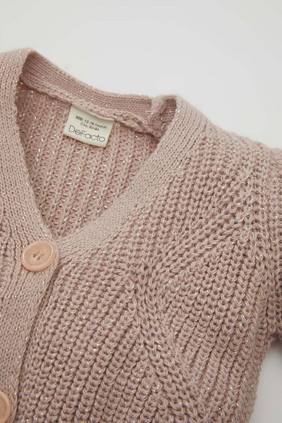 DeFacto Baby Girl V-Neck Glitter Buttoned Knitwear Cardigan A4081A524Au