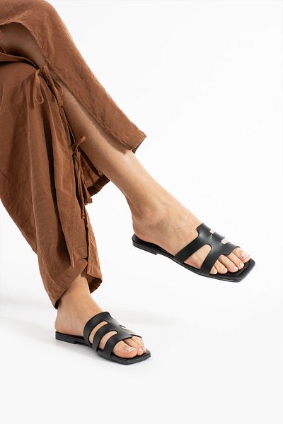 Moda Devrin Μαύρες γυναικείες παντόφλες Piping Παντόφλες για το σπίτι και το εξωτερικό