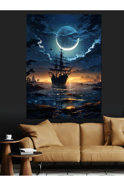 ekart Gün Batımı Ve Yelkenli Gemi Dekoratif Kanvas - Mdf Ahşap Tablo