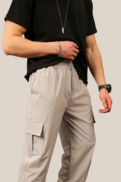 INFLUYENTE Ανδρικό γκρι Lycra Baggy Cut Cargo Καλοκαιρινό αθλητικό παντελόνι με ρυθμιζόμενο πόδι με τσέπες