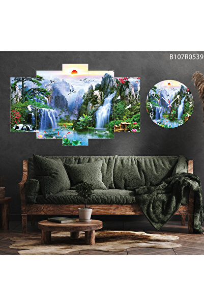 A2ZTR Tablo Duvar Mdf Tablo 5 Parça Set Ve Saatli