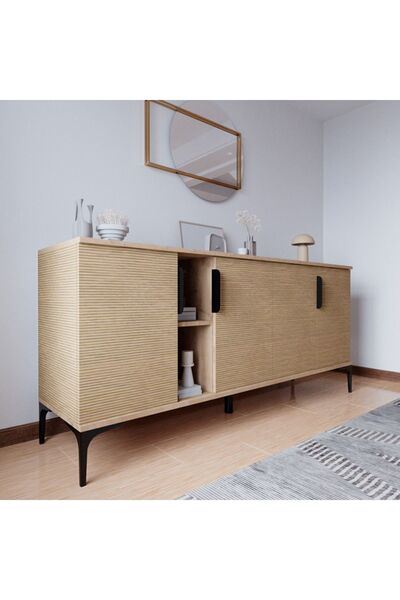 ALONEX HOME Mobilya Tarz Konsol 4 Kapaklı, Raflı , 180 Cm , Yemek Odası , Ofis, Salon Ünite (FULL YUNUS)