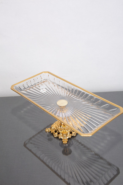 ARGKRİSTAL Gold Detail Metal Leg Rectangular Service Presentation Plate 30X14X13