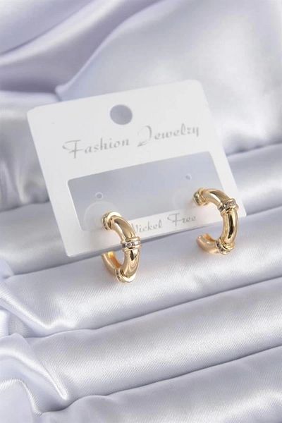 Clariss Gold Color Zircon Stone Detail Ring Model Brass Women's Earrings
