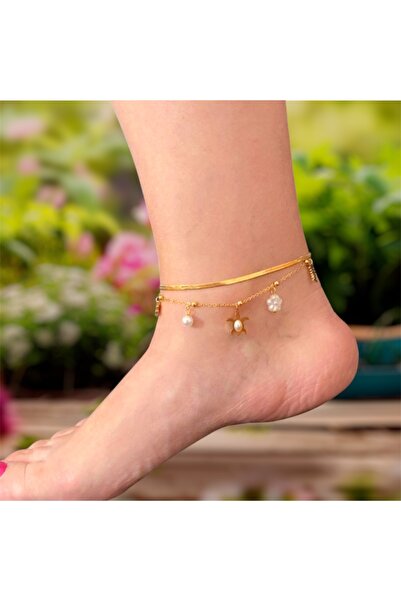 Lucky BE Collection LUCKY B&E İTALYAN ZİNCİRLİ İNCİLİ DENİZ TEMALI ÇELİK HALH...