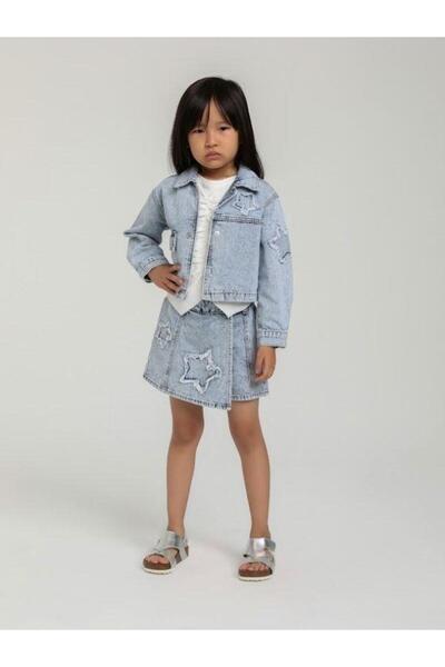 Zekids Girl's Star Embroidered Pocket Denim Jacket