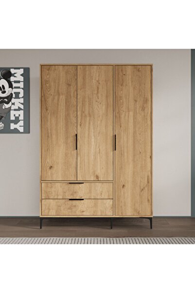 ALONEX HOME Aden 3 Kapaklı Çekmeceli Full Sepet Gardırop , Elbise Dolabı, Raflı Dolap