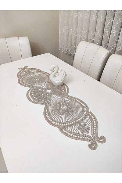 Çt Çeyizci Tekstil French Lace Detailed Single Runner, Table Top Runner, Tablecloth Runner