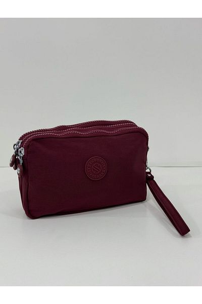 Sanmorris Women's Crinkle Fabric Hand and Cross Strap 3 Compartment Zippered Card Holder, Burgundy Wallet with Coin Compartment