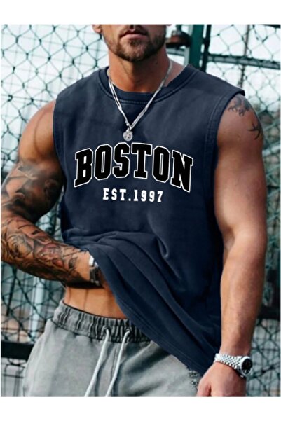 MOONBULL Erkek BOSTON Baskılı Oversize Kolsuz T-shirt