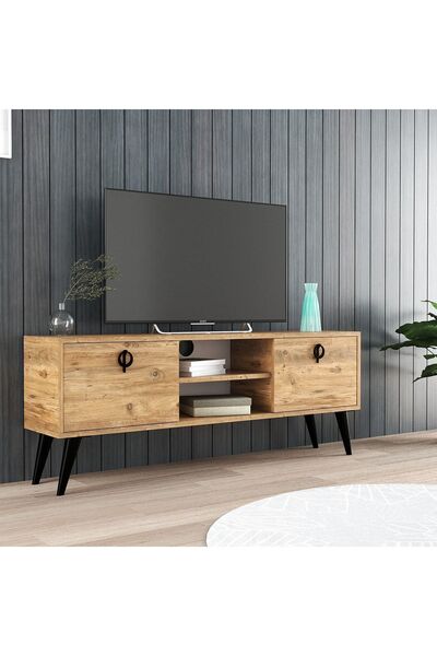 ALONEX HOME Kaya Tv Ünitesi 140 Cm 2 Kapaklı Tv Sehpası, Ekonomik Tv Sehpası, Ortası Raflı