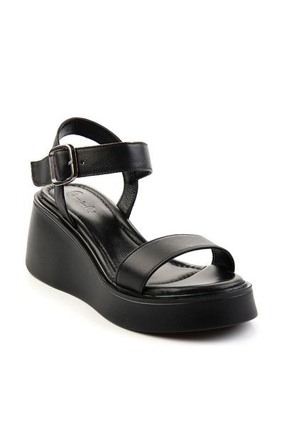 Bambi Black Leather Women's Sandals K05359032203