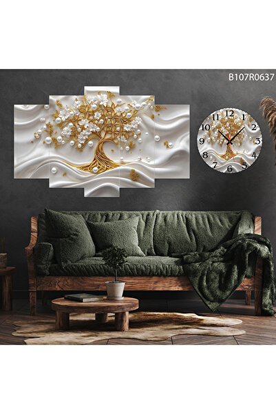 A2ZTR Tablo Duvar Mdf Tablo 5 Parça Set Ve Saatli