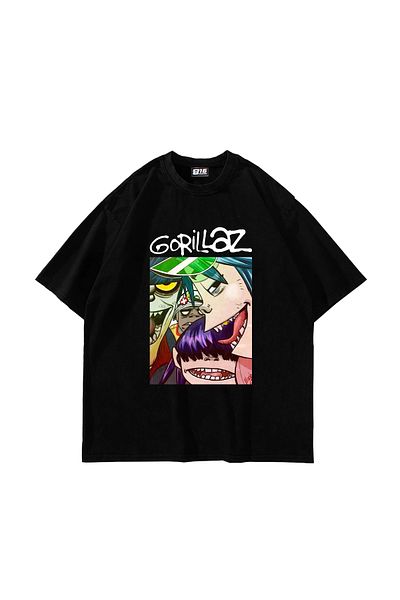 Bak Moda Μαύρο μπλουζάκι με στάμπα Gorillaz Oversize Unisex
