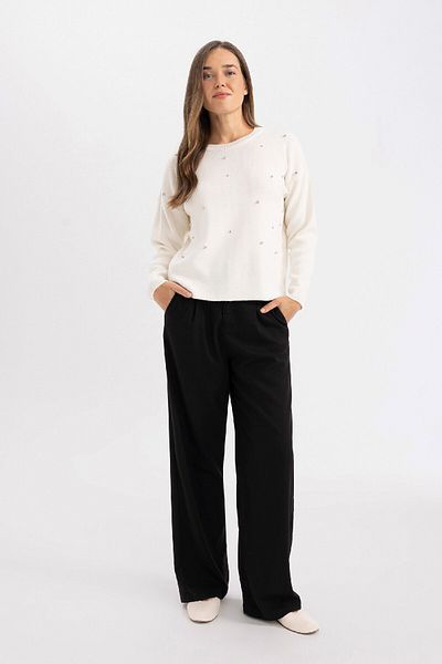 DeFacto Regular Fit Crew Neck Stone fekete kötöttáru pulóver R0726az24wn