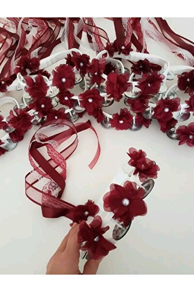 Fiyonks Atölye Bordo Süslü Gelin Nedime Kına Gecesi Tefi, Üç Boyut Lazer Çiçe...