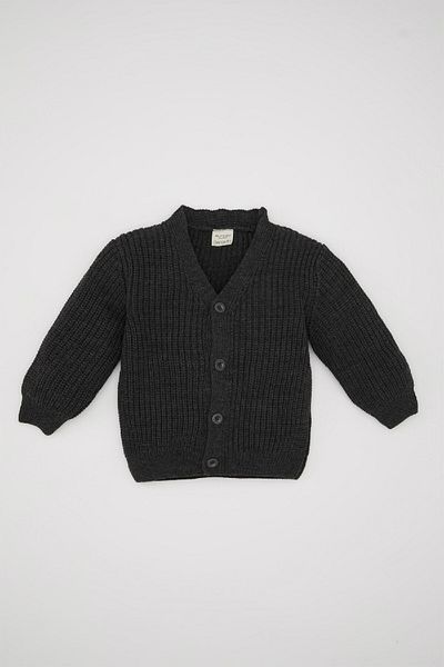 DeFacto Baby Boy Black V-Neck Buttoned Basic Plain Knitwear Cardigan C8859A524Wn