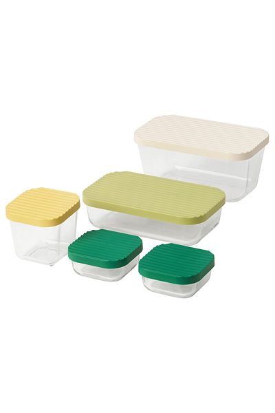 IKEA HAVSTOBIS Food container with lid, set of 5, transparent/multicolour