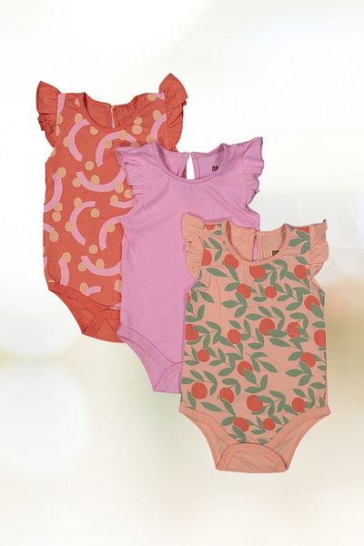 Baby s Breath Flower Fruit Patterned Flounce Baby Girl Rompers Set of 3 100% Cotton 3-6 Months Newborn Baby Girl Outfits
