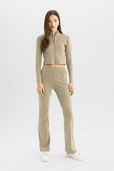 DeFacto Coool Fitted Modal Stand Collar Basic Plain Zip-Up Cardigan D0929Ax24Sp