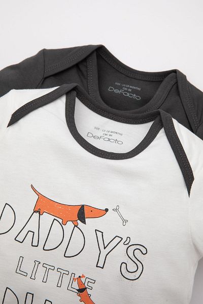 DeFacto Baby Boy Newborn Envelope Collar Dog Printed Combed Cotton 2-Piece Short Sleeve T-Shirt C9629A524Sm