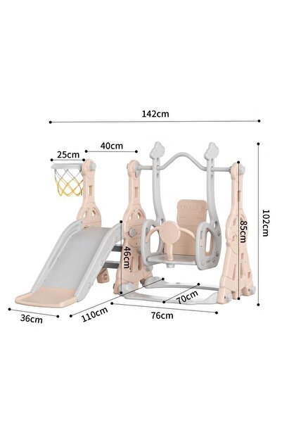 FULLJOY زحليقة مع مرجيحة للأطفال مع كرة سلة 140*122*98 سم