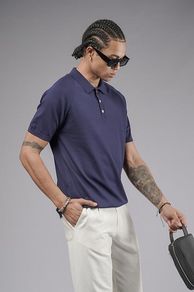 king brich Ανδρικό πλεκτό μπλουζάκι Polo Neck Raglan Sleeve