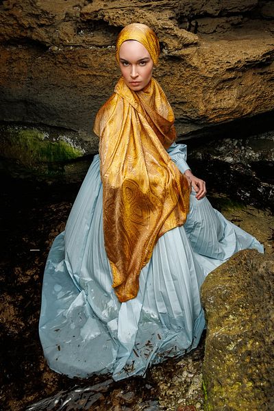 Mooncorn Liva Desen Shine Line Shawl Mink-Mustard
